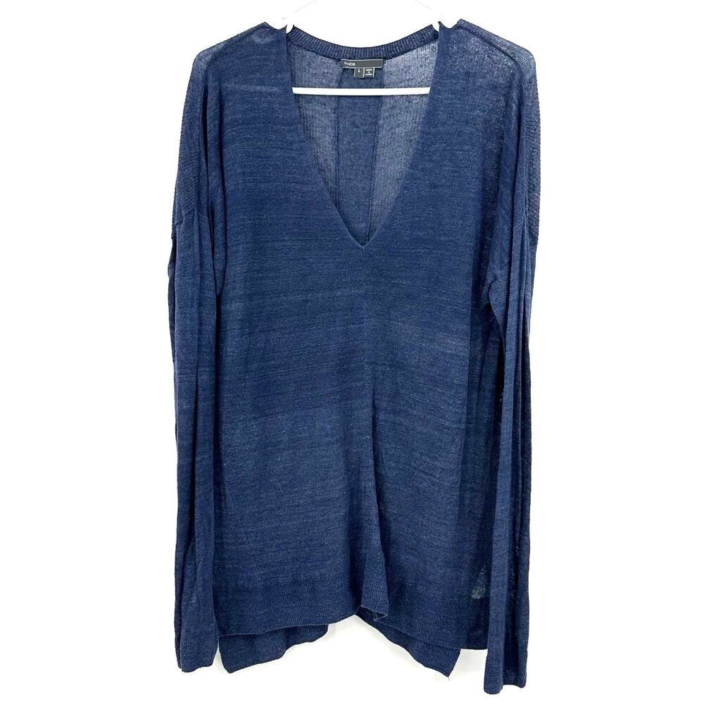 Vince Size Large Sweater Blue Lightweight Semi Sheer Long Sleeve V Neck Pullover
